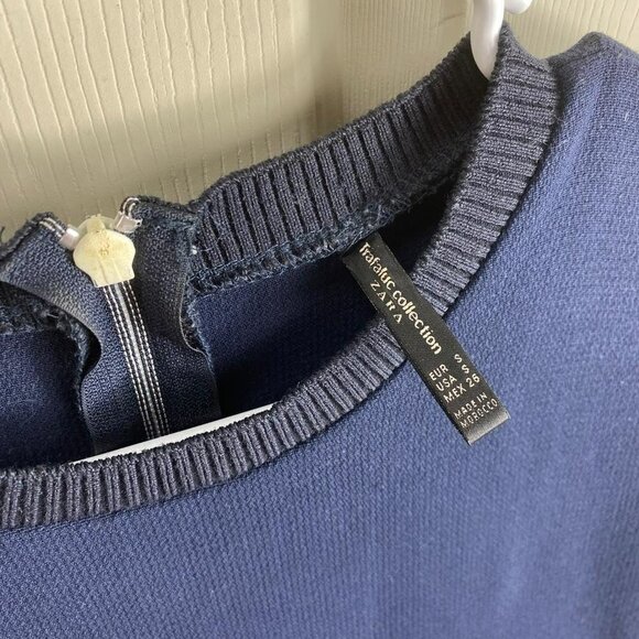 Zara Navy Blue Dress Round Neckline Zipper in the Back Size Small - Picture 15 of 16